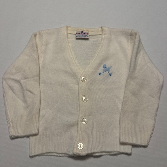 Cradle Knit Other - Vintage Cradle Knit Kids White Cardigan Sweater Blue Embroidered Poodle USA Made